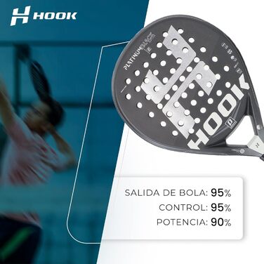 Унісекс падельна ракетка Hook Platinum Black Spyder, 355/365 г, 100% карбон, контроль 95%, EVA, середній баланс, піщане покриття, кругла форма