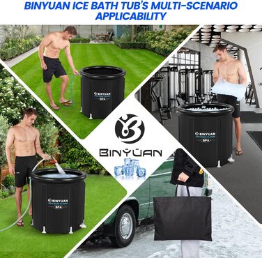 XL Ємність для крижаного душу для спортсменів з кришкою, 99 галонів, для відновлення, багатошарова, портативна, для сауни, басейну, підходить для садів, фітнес-залів та інших процедур холодної води