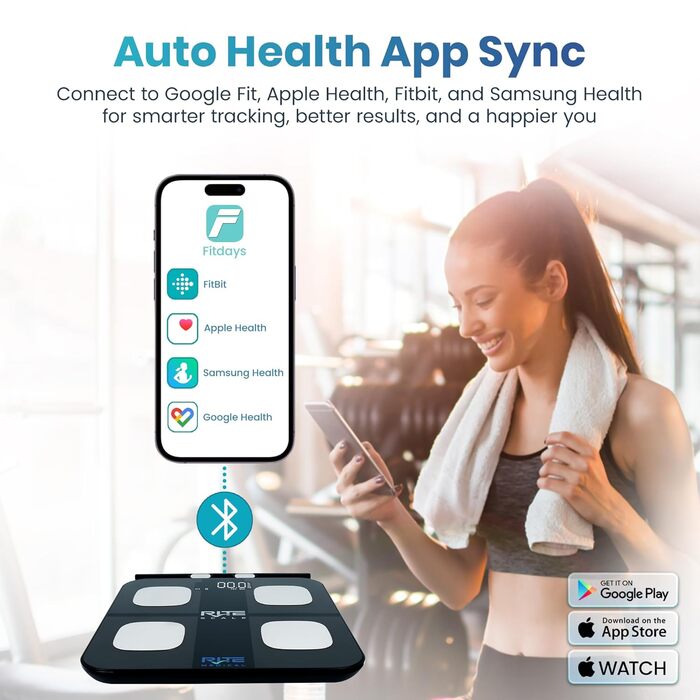 Розумні цифрові ваги з 8 електродами та BIA-технологією для аналізу складу тіла, м'язової маси та ІМТ, Bluetooth, мобільний додаток