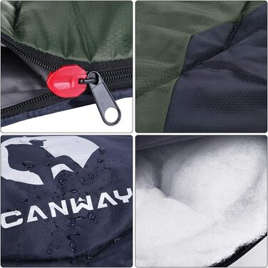 Спальний мішок Canway літній, бавовняний, водостійкий для кемпінгу, туризму, дому (1.9 кг, зелений)