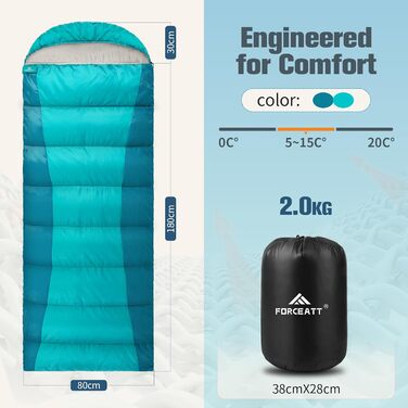Спальний мішок Forceatt Winter -5°C до -20°C для зимових пригод, 3-4 сезони, легкий та водонепроникний, підходить для дорослих, кемпінгу, походів та рюкзаків. Внутрішній мішок bPolyester (10°C)