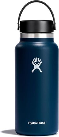 Термобутилка HYDRO FLASK 946 мл з нержавіючої сталі, ізольована спортивна пляшка з герметичною кришкою Flex Cap, ремінцем, для води, синя (Indigo), підходить для посудомийної машини