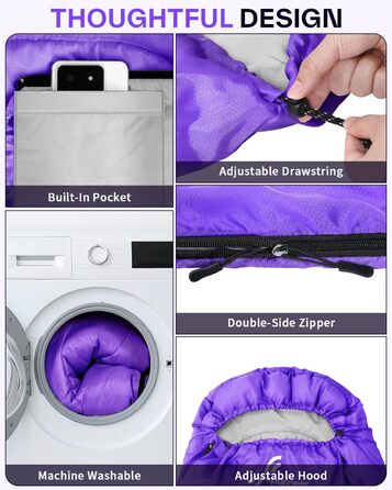 Спальний мішок Sportneer Outdoor - ковдровий, 3-4 сезони, для дорослих, фіолетовий (200x85 см)