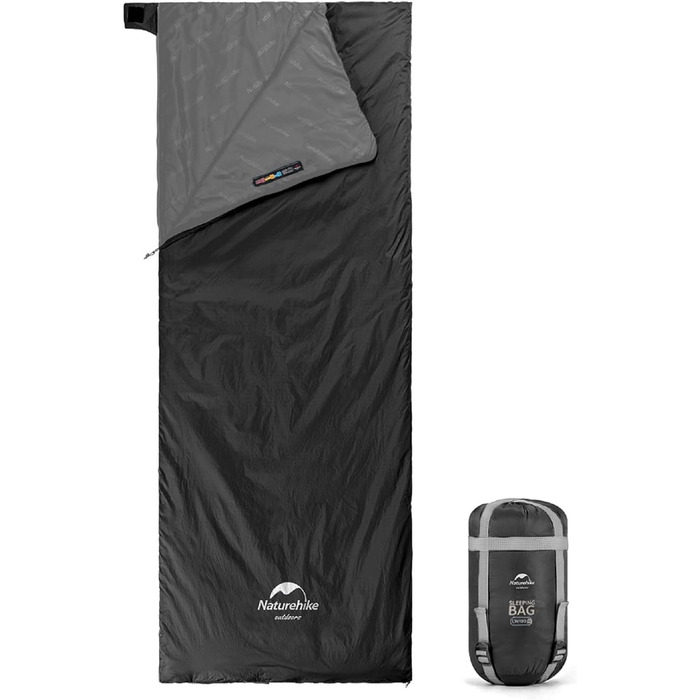 Спальний мішок Naturehike Ultraleicht: ультралегкий, компактний, для 3 сезонів, 190x75/205x85 см, вага 680/760 г, для походів, кемпінгу, рюкзаків, чорний, XL