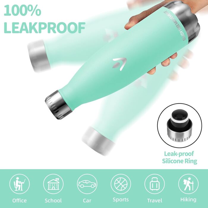 Фляга для води 750 мл з нержавіючої сталі, не протікає, BPA-Free, термофляга з подвійними стінками, для фітнесу, туризму, кемпінгу, спорту, велосипеда, моховий зелений колір