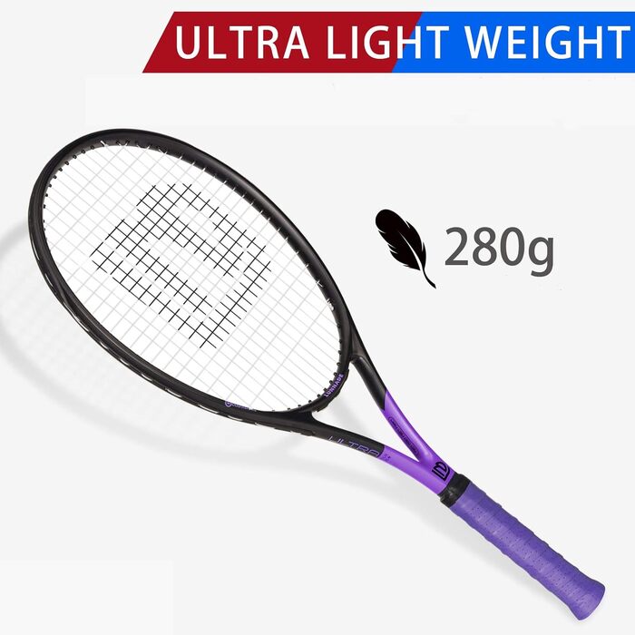 Тенісний ракетоподібний пристрій для дорослих, легкий, з чохлом, підходить для жінок та чоловіків, початківців та досвідчених (27 дюймів, чорний+фіолетовий)