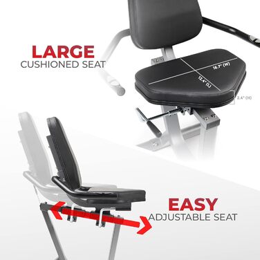 Горизонтальний велотренажер Sunny Health & Fitness з рухомими ручками, компактний, швидке регулювання сидіння, сумісний із SunnyFit, модель SF-RB420032