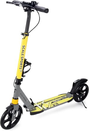 Самокат двоколісний складний Kickscooter для дітей 8-12 років, підлітків та дорослих, регульований кермо, колеса PU 200 мм, дискове та ножне гальмо, ремінь для перенесення (жовтий)
