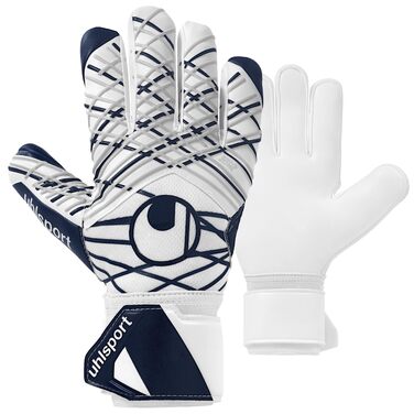Воротарські рукавички uhlsport Supersoft HN - професійні для чоловіків та хлопчиків, з фіксацією пальців, білі/сині/срібні