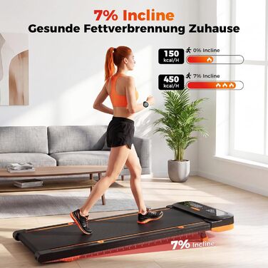Бігова доріжка для дому з нахилом 7%, Walking Pad 5: реабілітація, 5 рівнів вібрації, під стіл з додатковою ручкою, LED, 2.5HP, швидкість до 7.5 км/год, управління з пульта, до 136 кг, з APP