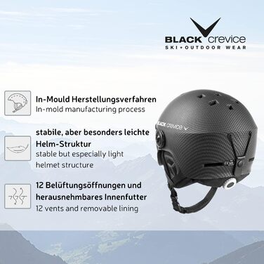 Лижний шолом Black Crevice Gstaad з візором, пілотний стиль, для чоловіків і жінок, полікарбонат, регульований розмір S/M, чорний/синій, дихаючий