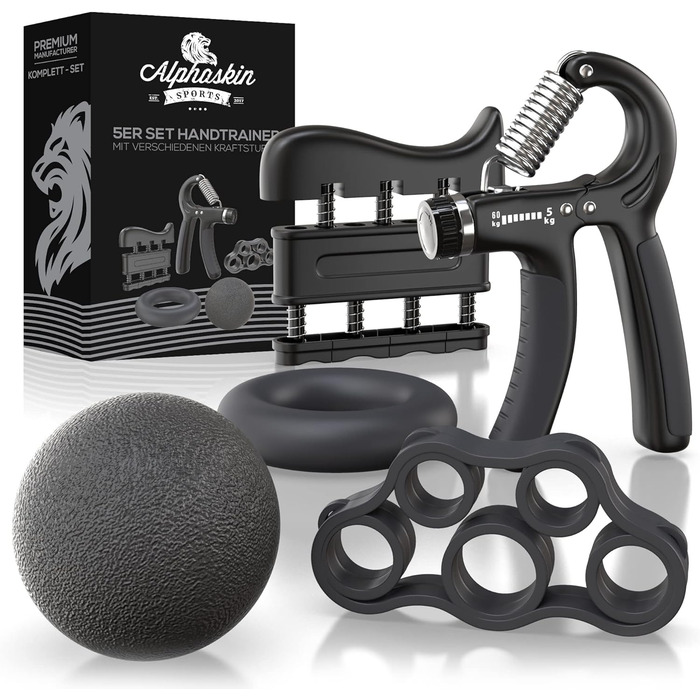 ALPHASKIN Premium Handtrainer: Тренажер для рук та пальців | Набір 2 та 5 шт. | Підвищена сила хвата | Тренування зап'ястя та пальців