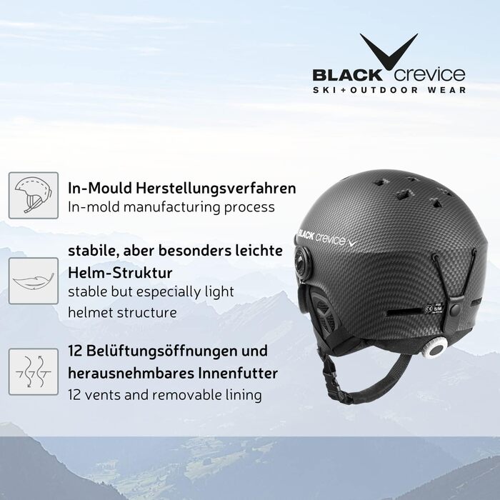 Лижний шолом Black Crevice Gstaad з візором, пілотний стиль, для чоловіків і жінок, полікарбонат, регульований розмір S/M, чорний/синій, дихаючий