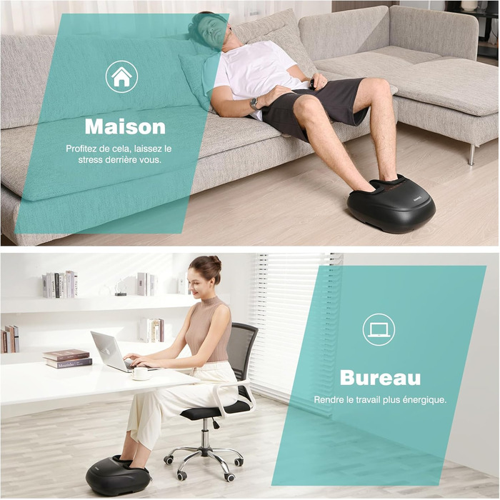 Електричний масажер для ніг KNQZE з підігрівом, Shiatsu масаж, для фасціїту та нейропатії, підходить для розміру взуття до 46, чорний