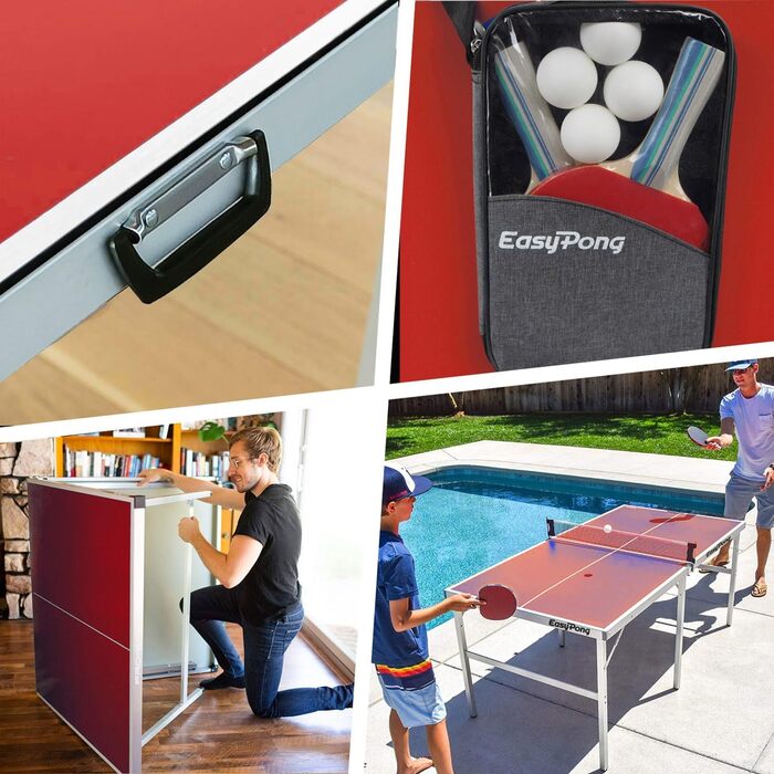 Стіл для настільного тенісу EasyPong 182x91 см, преміум якість, для вулиці та приміщення, з ракетками та м'ячами, легкий і стабільний, OriginalCup
