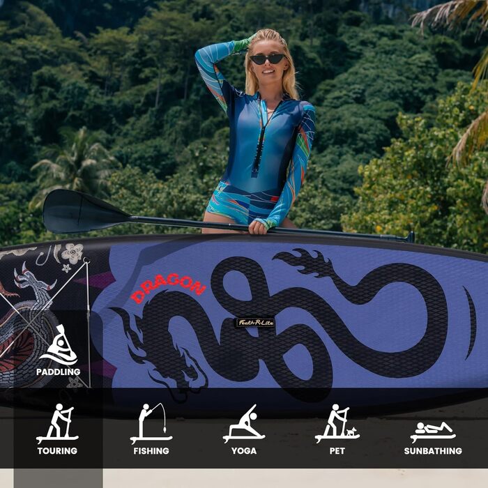SUP дошка FEATH-R-LITE надувна з насосом, рюкзаком та лішем - чорна для дорослих