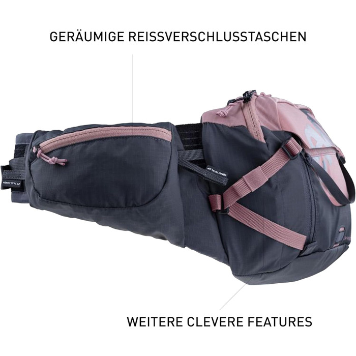 Поясна сумка EVOC HIP PACK PRO 3л з гідрацією 1,5л, система вентиляції, регульований ремінь, рожево-сіра