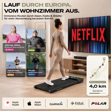 Бігова доріжка Sportstech sWalk Lite Walking Pad для дому та офісу, нахил 6%, до 6 км/год, LED-дисплей, керування через додаток та пульт, компактна, до 150 кг, чорна