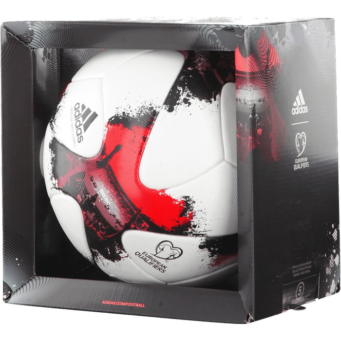 Футбольний м'яч adidas European Qualifier OMB, розмір 5, білий/червоний/чорний