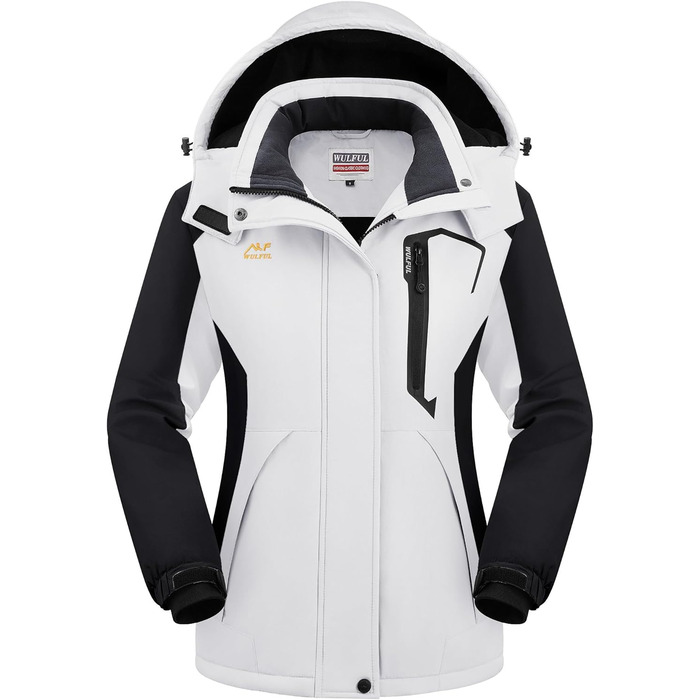 Жіноча водонепроникна куртка WULFUL для сноубордингу та катання на лижах, зимова куртка з відстібаною капюшоном, білий та чорний колір