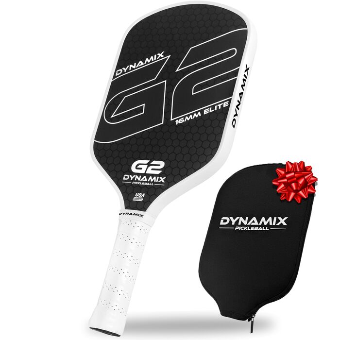 Ракетка для піклболу з вуглецевого волокна Gen-2, 16 мм, сертифікована USAPA, для професійного рівня, потужність, обертання та стабільність, довгаста, легка, професійна балансування (біла ручка / біла рамка)