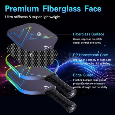 Набір для піклболу: ракетки та лопатки з фібергласовою поверхнею, для чоловіків та жінок