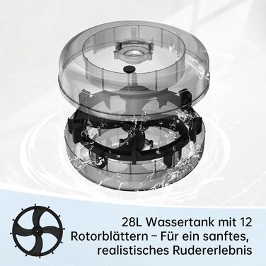 Гребний тренажер R1E з дуба, 28L резервуар для води, 12-лопатеве весло, Bluetooth & LCD-дисплей, сумісний з Kinomap APP, підставка для планшета, тихий та компактний велотренажер до 150 кг