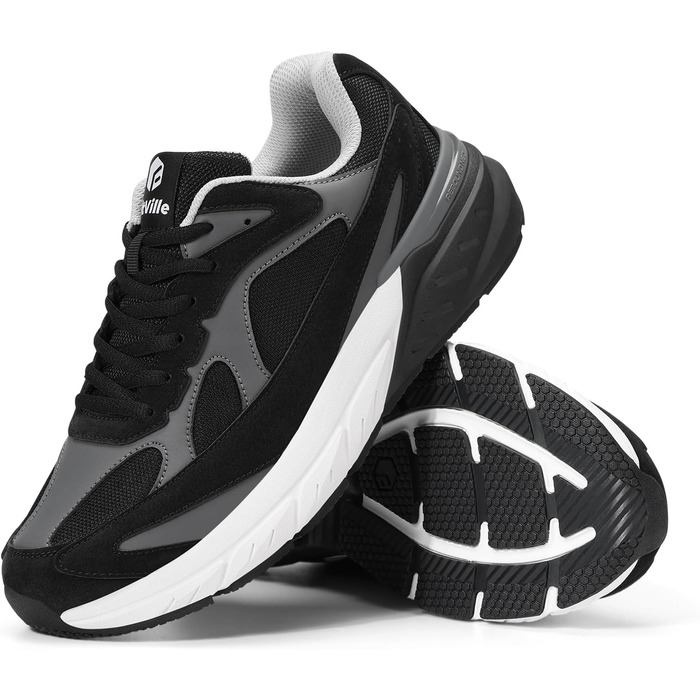 Чоловічі кросівки для бігу FitVille з широкою колодкою, чорно-сірі. Зручні, дихаючі, з неслизькою підошвою. Ідеальні для ходьби, фітнесу та джогінгу. Розмір 42.5 EU.