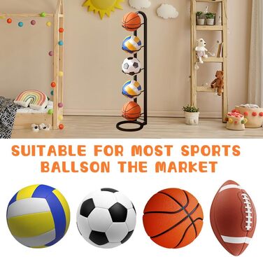 Стійка для зберігання м'ячів 5-ти ярусна, органайзер для баскетболу та футболу