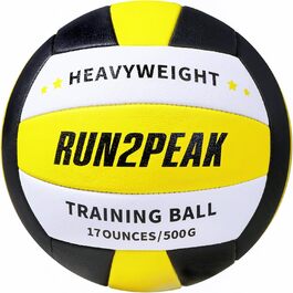 Волейбольний м'яч RUN2PEAK для тренувань з утяженням, 0,5 кг, розмір 5, для сеттерів, дорослий, для залу та вулиці, чорний/білий (жовтий/чорний/білий)