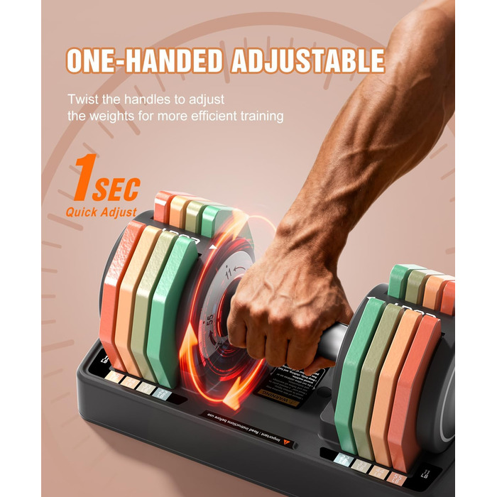 Регульовані гантелі, набір 2 шт., 5.7-25 кг, 5-в-1, гантелі з нековзким грифом та різнокольоровими дисками для дому, спортзалу, вантажний набір (25 кг, окремо)
