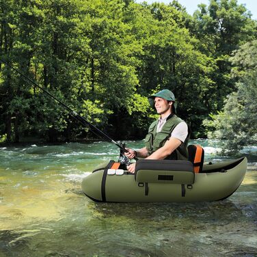 Надувне рибальське човен GYMAX: компактне belly boat з насосом, веслами та регульованими ременями, до 150 кг, зелений