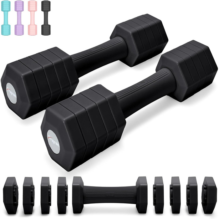 Набір гантелей Fragraim регульовані, 5,44 кг, 4-в-1, для дому, з м'якими ручками, чорний