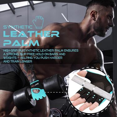 Фітнес-рукавички BEAST RAGE: дихаючі, для чоловіків та жінок, важке підняття, бодібілдинг, тренування, нековзні, кросфіт, силові тренування, велоспорт (S, AQUA)