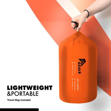 Спальний мішок Azark Premium, 350 г/м², легкий та водонепроникний, 4 сезони, для кемпінгу, піших прогулянок та відпочинку на природі, для дорослих та дітей, помаранчевий