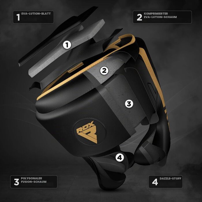 Захисний шолом для боксу та єдиноборств RDX Maya Hide Leder — для кікбоксингу, MMA, тайського боксу, карате та тхвеквондо, золотий, розмір L
