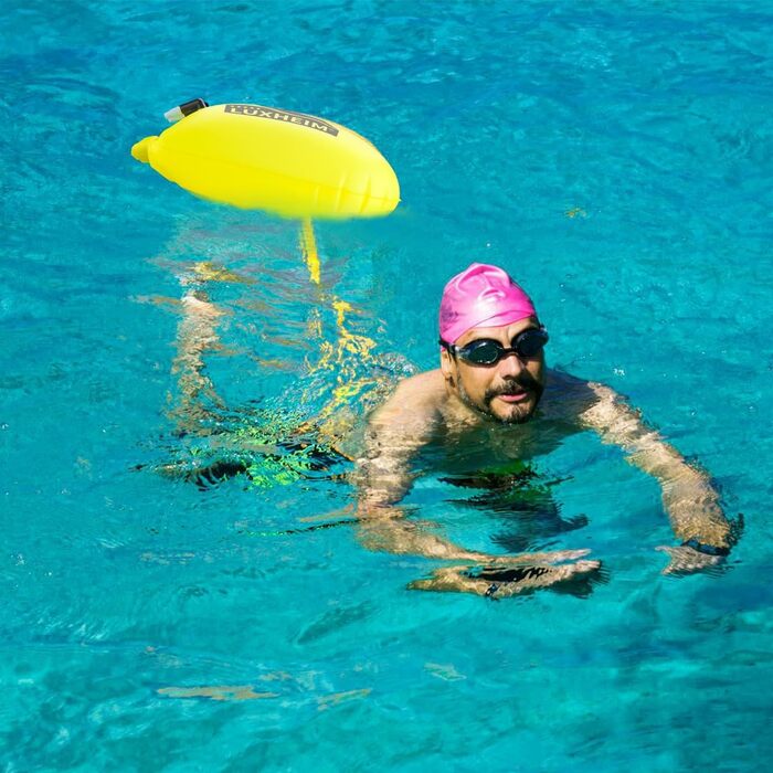 2 шт. буї для плавання Schwimmen Schleppschwimmer для відкритої води, яскраві, водонепроникні, надувні з ПВХ, Dry Bag для тріатлону, жовтий/рожевий