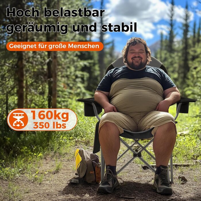 Крісло для кемпінгу KingCamp XXL, 205 кг, чорне, з підлокітниками, регульованою спинкою, кишенею для напоїв та сумкою-холодильником