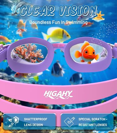 Дитячі окуляри для плавання Schwimmbrille - маска для хлопчиків та дівчаток з UV-захистом та антифогом, водонепроникні, прозорі лінзи, для дітей 6-14 років (Ліловий колір)