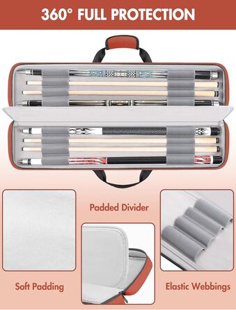 Чохол для більярдної кулі, сумка для 4 кулі та 5 шесток, м'яка підкладка, регульований ремінь, для жінок та чоловіків, Deluxe, помаранчевий