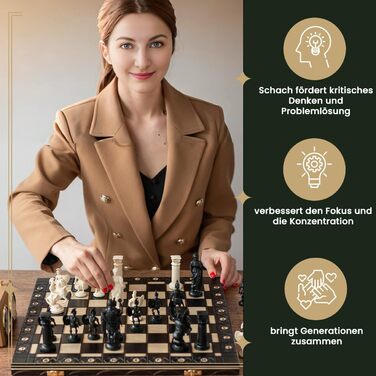 Шахи Master of Chess Black & White Edition, середньовічний стиль, дерев'яна дошка та пластикові фігури, для 2 гравців