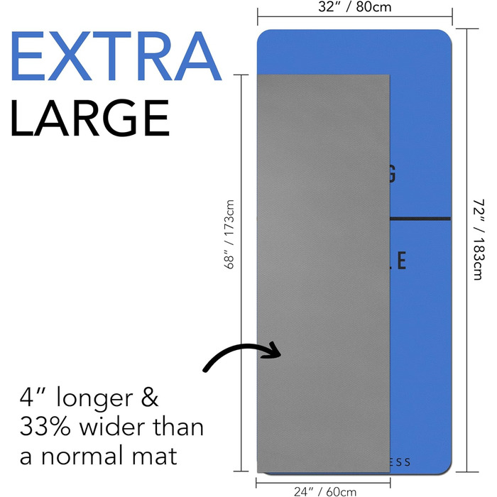 Тренувальний килимок для фітнесу – великий, широкий та товстий (183x80x10 мм) – TPE килимок, неслизький, для дому, HIIT, Pilates, гімнастики, сірий (з принтом)