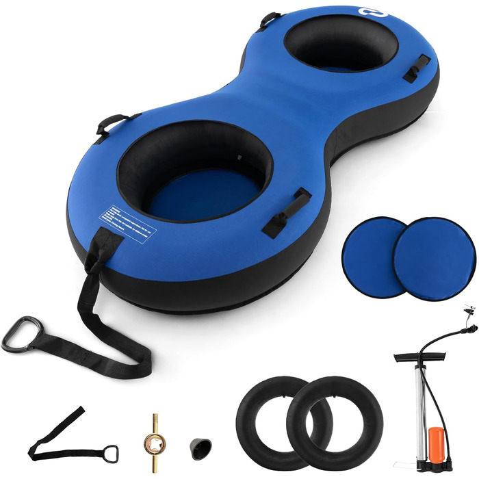 Надувний сніговий круг COSTWAY 200 см для 2 осіб з тросом та насосом, 400 кг, блакитний