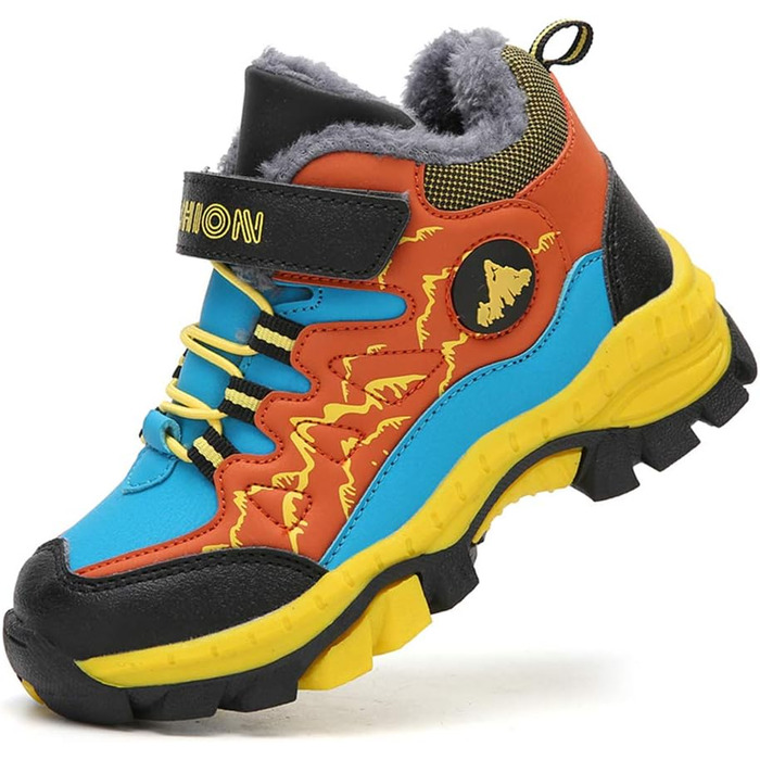 Зимові дитячі черевики для хлопчика: трекінгові, для хайкінгу, туристичні, водонепроникні, антиковзаючі, розмір 30-40 EU, зелені та помаранчеві