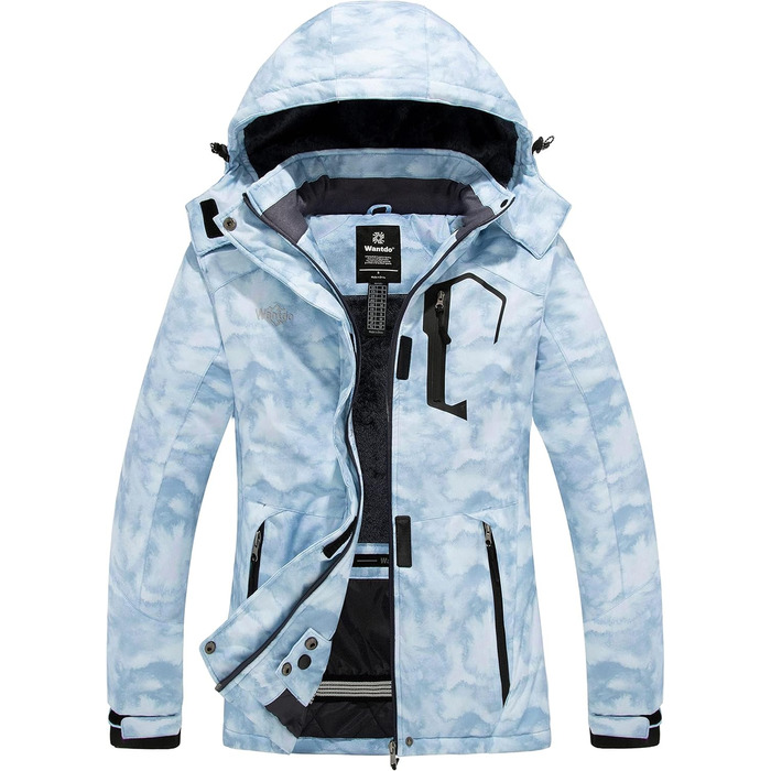 Жіноча куртка Wantdo для гірського туризму та хайкінгу, водонепроникна, з капюшоном, тепла, світло-блакитна