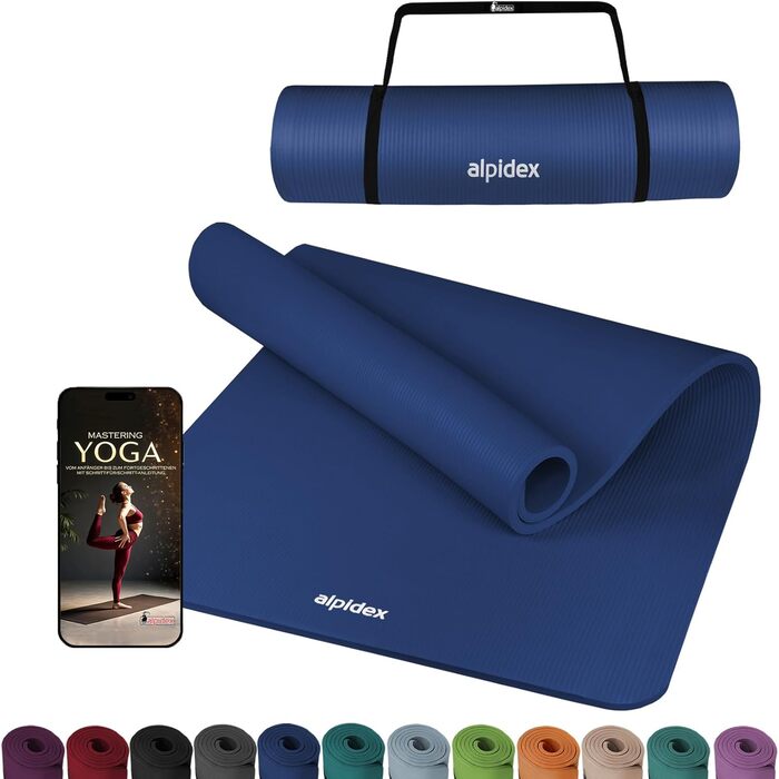 Килимок для йоги Alpidex Extra Dick 190 x 60 x 1.5 см - товстий, неслизький, для фітнесу, пілатесу, гімнастики, HIIT, йоги, фізіотерапії, синій