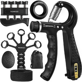 Набір для тренування сили хвату TADAKAZU (5 шт.): Силовий тренажер для рук, хватки, пальців, кульки для зняття стресу та кільце для тренування передпліччя. Чорний.