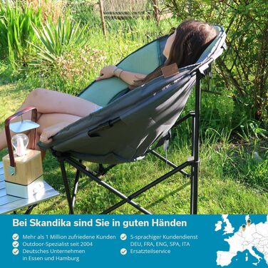 Крісло-місяць Skandika Moonchair XXL: великий розкладний кемпінговий стілець з підкладкою, сумкою для перенесення та антиковзаючими ніжками, до 150 кг, сіро-зелений