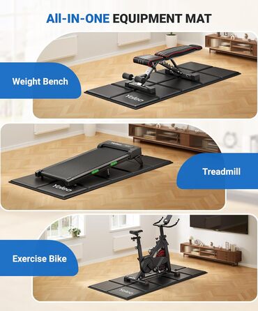 Килимок захисний під бігову доріжку та тренажери Yoleo, 160x75 см, шумопоглинаючий та протиковзкий килим для підлоги під велотренажер, еліпс та лавку для гантелей, чорний