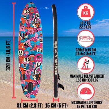 Надувний SUP-борд MATCHU Limited Edition з сертифікатом та комплектом. Розмір 320x81x15 см, вантажопідйомність 150 кг. Art Collection (YeYe Weller Collection)